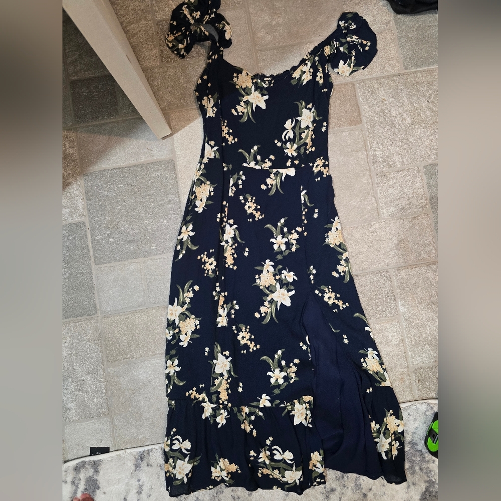 Reformation Midi Dress Navy Blue Small Floral 4 6 Small Spring Summer Flutter S - Picture 6 of 15